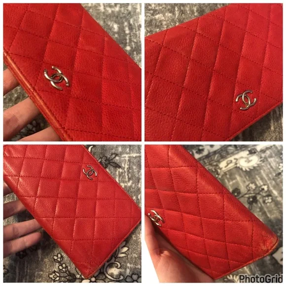 AUTHENTIC CHANEL Quilted Red Caviar Leather Interlocking CC Classic Long Wallet - Picture 3 of 16